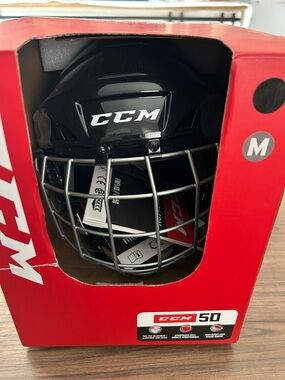 CCM Black Helmet with Silver Cage - M
